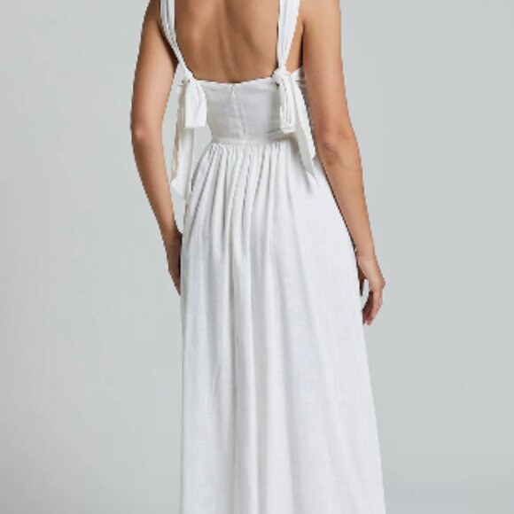 Amalie The Label - Chamika Linen Blend Bustier Double Tie Back Midi Dress - Picture 2 of 7